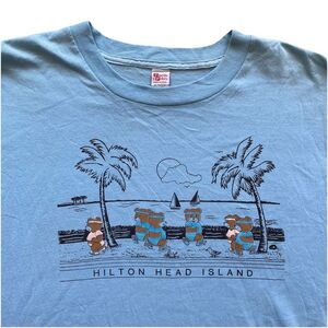 Vintage Jogging Teddy Bear T Shirt Hilton Head Island 80s XL Blue Cute Animal